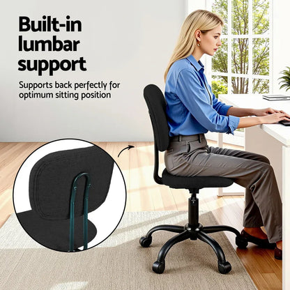 Artiss Armless Office Chair with Wheels, Ergonomic 360° Swivel Home Office Desk Chair, Height Adjustable Computer Task Chair with Fabric Back and Seat for Small Space, Black - Mekamart Australia