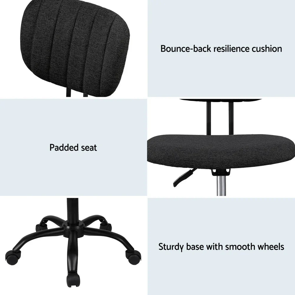 Artiss Armless Office Chair with Wheels, Ergonomic 360° Swivel Home Office Desk Chair, Height Adjustable Computer Task Chair with Fabric Back and Seat for Small Space, Black - Mekamart Australia