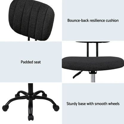 Artiss Armless Office Chair with Wheels, Ergonomic 360° Swivel Home Office Desk Chair, Height Adjustable Computer Task Chair with Fabric Back and Seat for Small Space, Black - Mekamart Australia