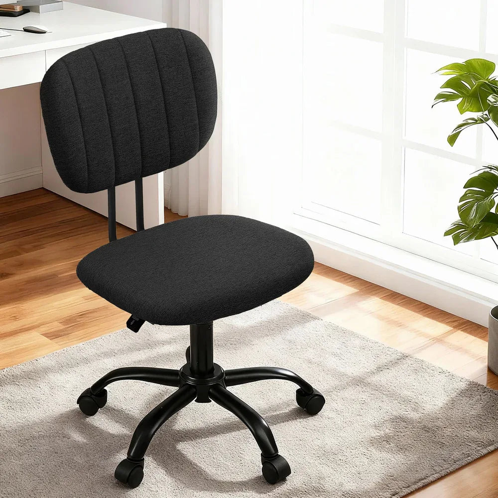Artiss Armless Office Chair with Wheels, Ergonomic 360° Swivel Home Office Desk Chair, Height Adjustable Computer Task Chair with Fabric Back and Seat for Small Space, Black - Mekamart Australia