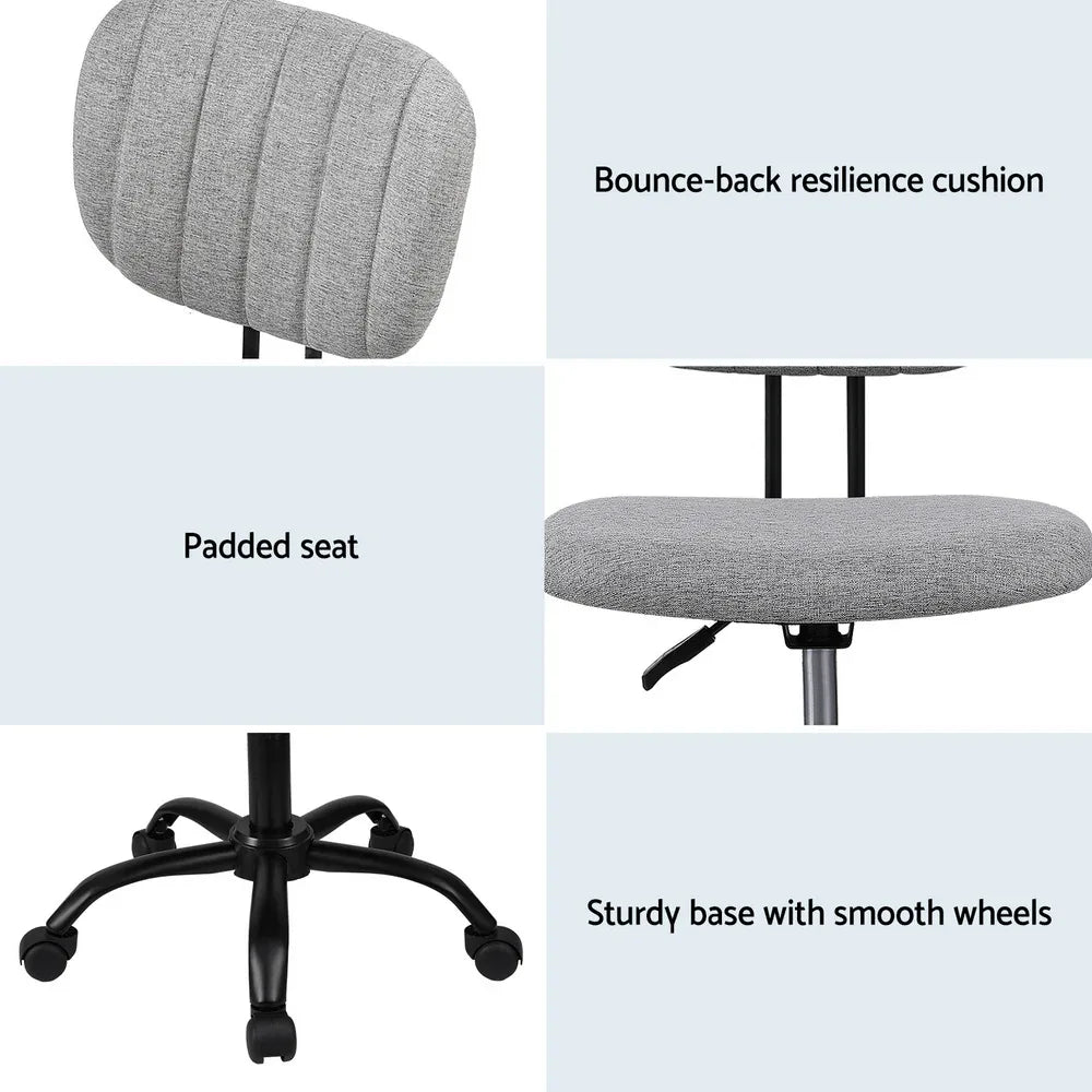 Artiss Armless Office Chair with Wheels, Ergonomic 360° Swivel Home Office Desk Chair, Height Adjustable Computer Task Chair with Fabric Back and Seat for Small Space, Grey - Mekamart Australia