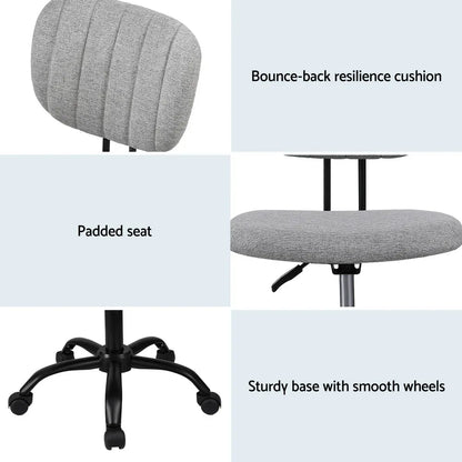 Artiss Armless Office Chair with Wheels, Ergonomic 360° Swivel Home Office Desk Chair, Height Adjustable Computer Task Chair with Fabric Back and Seat for Small Space, Grey - Mekamart Australia