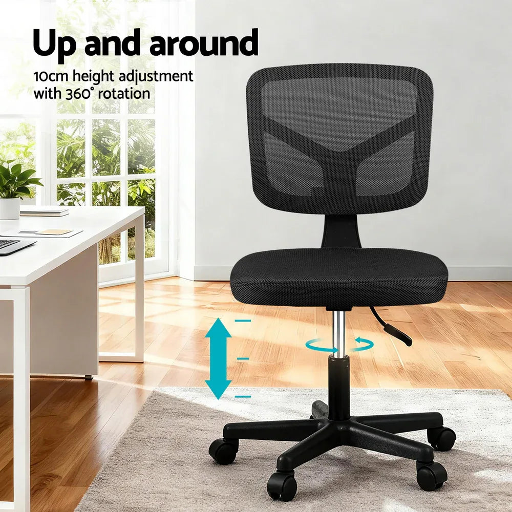 Artiss Armless Office Chair with Wheels, Ergonomic 360° Swivel Home Office Desk Chair, Height Adjustable Computer Task Chair with Fabric Back and Seat for Small Space, Black - Mekamart Australia