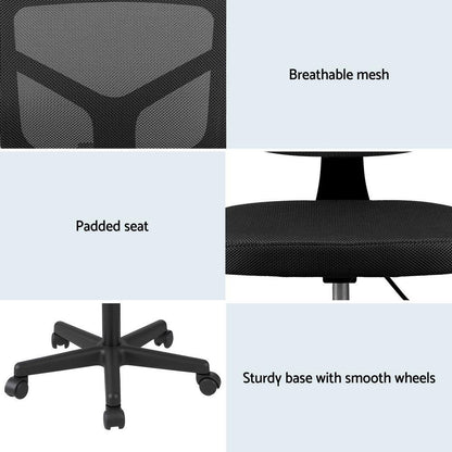 Artiss Armless Office Chair with Wheels, Ergonomic 360° Swivel Home Office Desk Chair, Height Adjustable Computer Task Chair with Fabric Back and Seat for Small Space, Black - Mekamart Australia