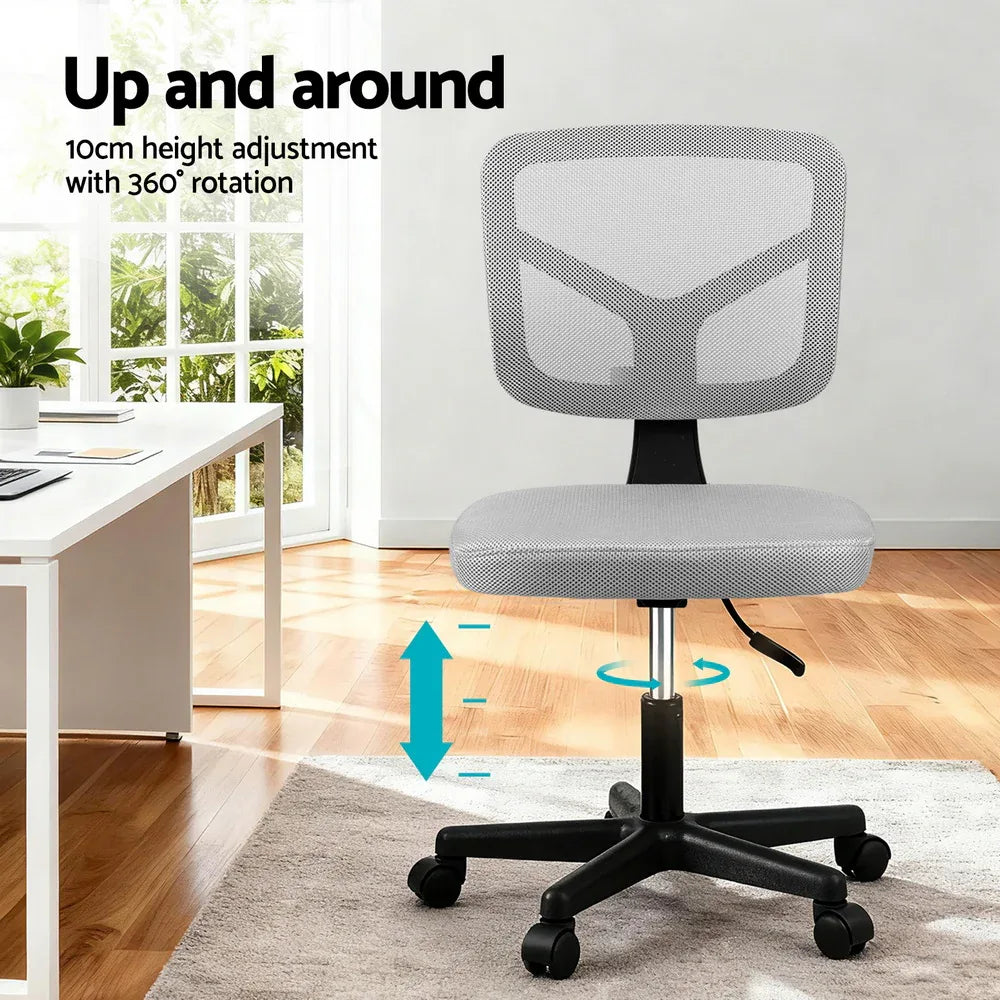 Artiss Armless Office Chair with Wheels, Ergonomic 360° Swivel Home Office Desk Chair, Height Adjustable Computer Task Chair with Fabric Back and Seat for Small Space, Grey - Mekamart Australia