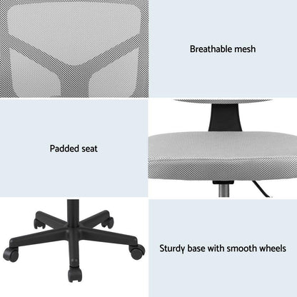 Artiss Armless Office Chair with Wheels, Ergonomic 360° Swivel Home Office Desk Chair, Height Adjustable Computer Task Chair with Fabric Back and Seat for Small Space, Grey - Mekamart Australia