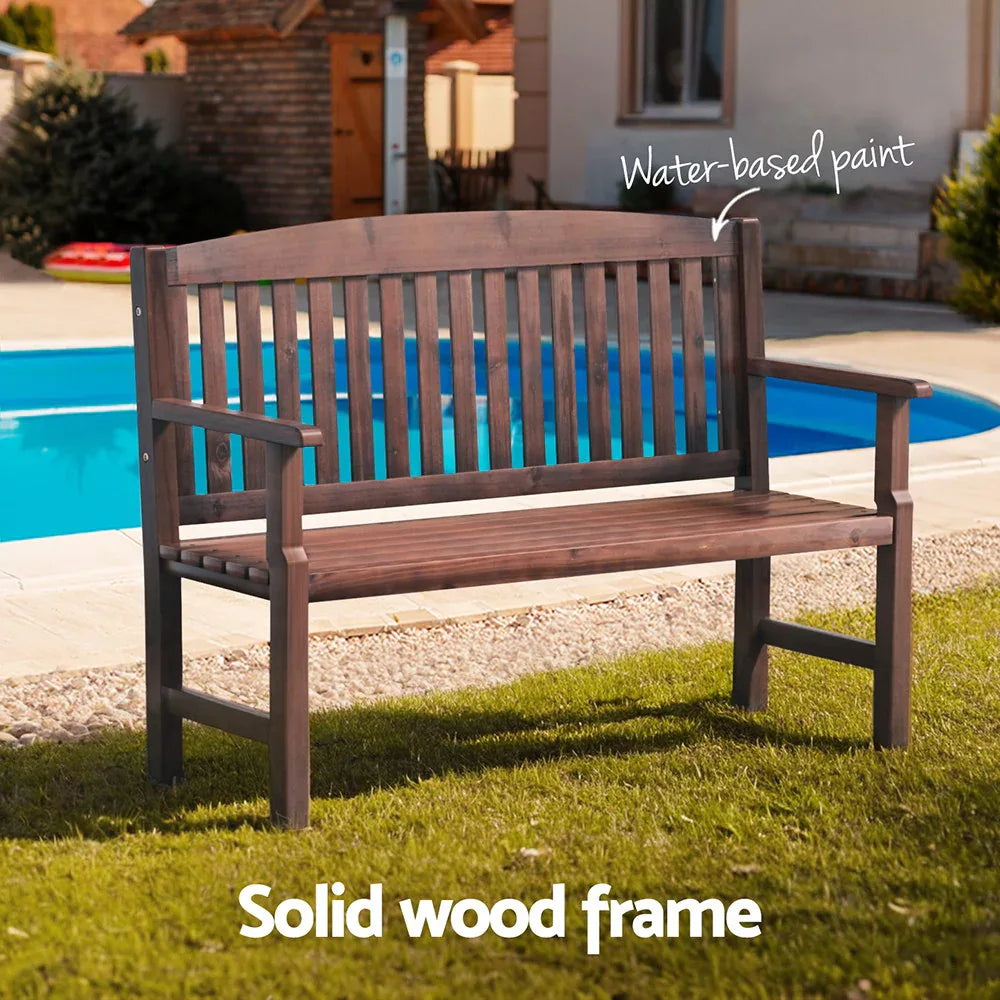 Gardeon Outdoor Garden Bench Wooden 2 Seater Lounge Chair Patio Furniture Brown - Mekamart Australia
