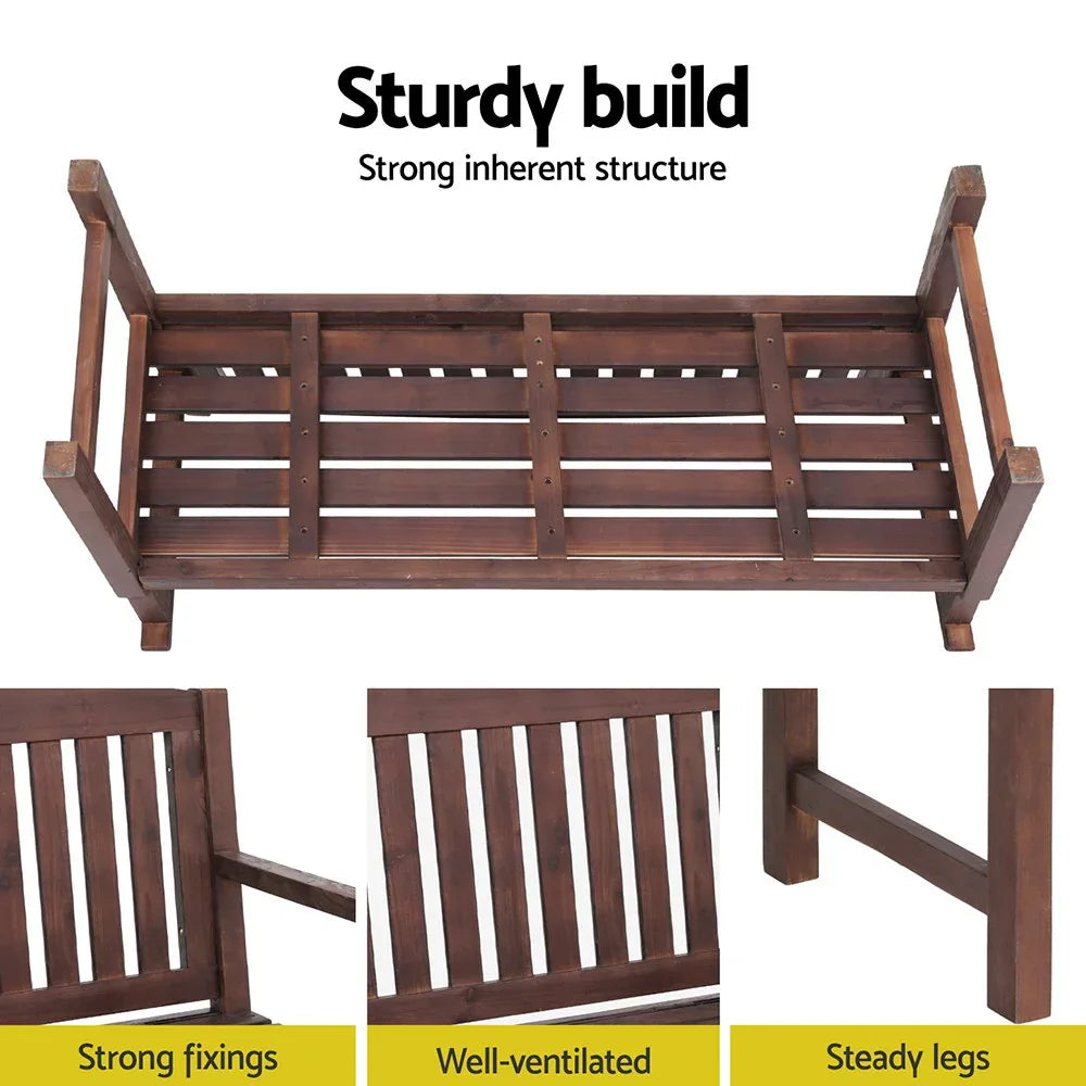 Gardeon Outdoor Garden Bench Wooden 2 Seater Lounge Chair Patio Furniture Brown - Mekamart Australia