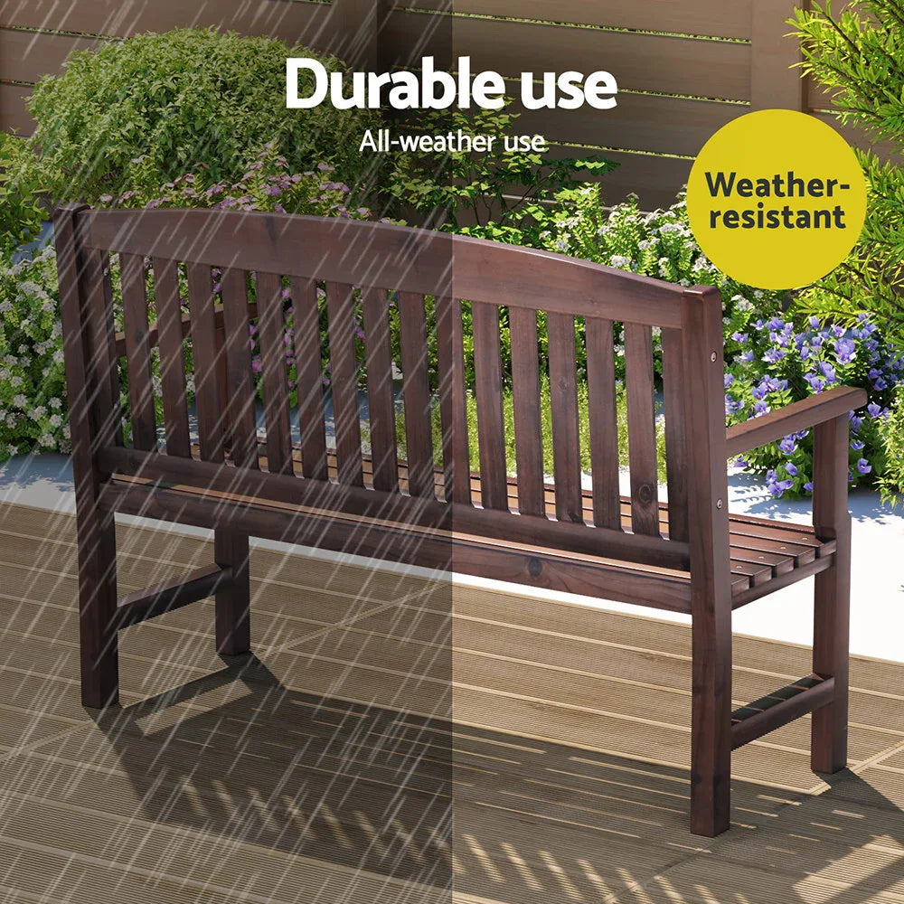 Gardeon Outdoor Garden Bench Wooden 2 Seater Lounge Chair Patio Furniture Brown - Mekamart Australia