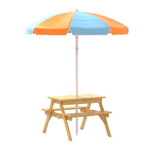 Keezi Kids Outdoor Table and Chairs Picnic Bench Umbrella Set Water Sand Pit Box - Mekamart Australia