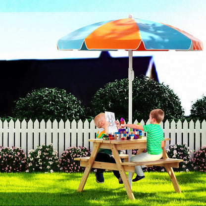 Keezi Kids Outdoor Table and Chairs Picnic Bench Umbrella Set Water Sand Pit Box - Mekamart Australia