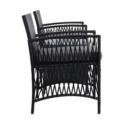 Gardeon 3PC Outdoor Bistro Set Patio Furniture Wicker Dining Chairs Table Cushion Black - Mekamart Australia