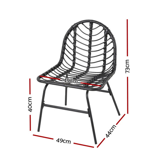 Gardeon 2x Outdoor Chairs Dining Chair Lounge Wicker Patio Furniture Black - Mekamart Australia