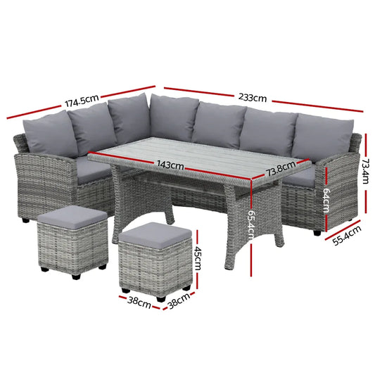 Gardeon Outdoor Dining Set Wicker Table Chairs Setting 8 Seater - Mekamart Australia