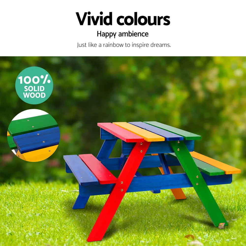 Keezi Kids Wooden Picnic Table Set with Umbrella - Mekamart Australia
