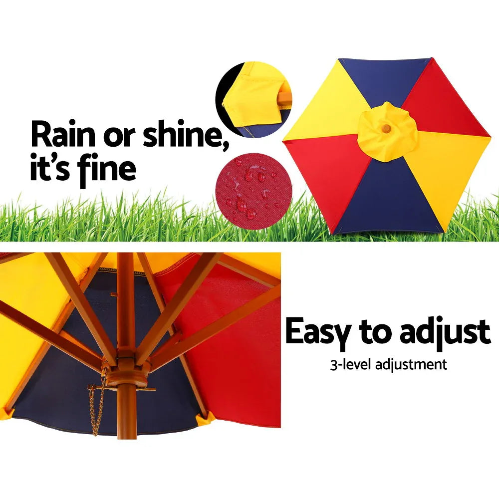 Keezi Kids Wooden Picnic Table Set with Umbrella - Mekamart Australia