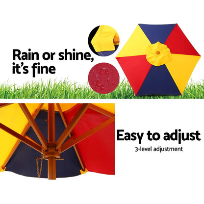 Keezi Kids Wooden Picnic Table Set with Umbrella - Mekamart Australia