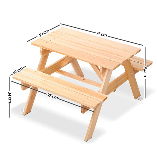 Keezi Kids Wooden Picnic Table Set with Umbrella - Mekamart Australia