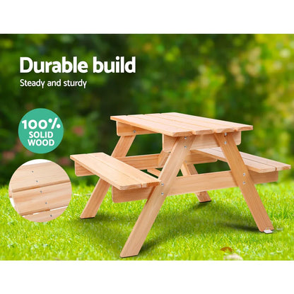 Keezi Kids Wooden Picnic Table Set with Umbrella - Mekamart Australia