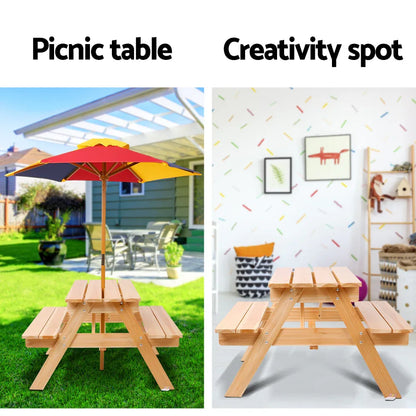 Keezi Kids Wooden Picnic Table Set with Umbrella - Mekamart Australia