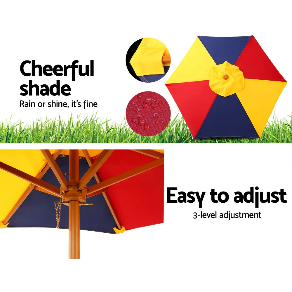 Keezi Kids Wooden Picnic Table Set with Umbrella - Mekamart Australia