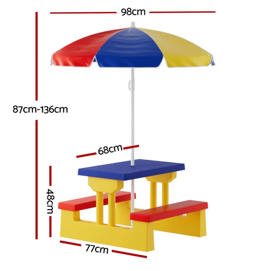 Keezi Kids Outdoor Table and Chairs Set Picnic Bench Umbrella Children Indoor - Mekamart Australia