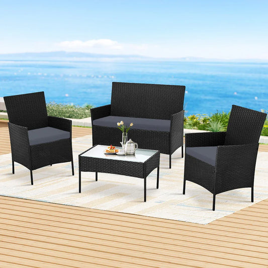 Gardeon 4 Seater Outdoor Sofa Set Wicker Setting Table Chair Furniture Dark Grey - Mekamart Australia