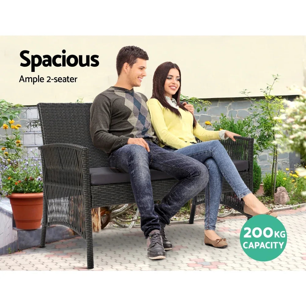Gardeon 4PCS Outdoor Sofa Set Wicker Harp Chair Table Garden Furniture Grey - Mekamart Australia
