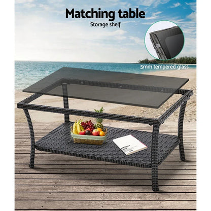 Gardeon 4PCS Outdoor Sofa Set Wicker Harp Chair Table Garden Furniture Grey - Mekamart Australia