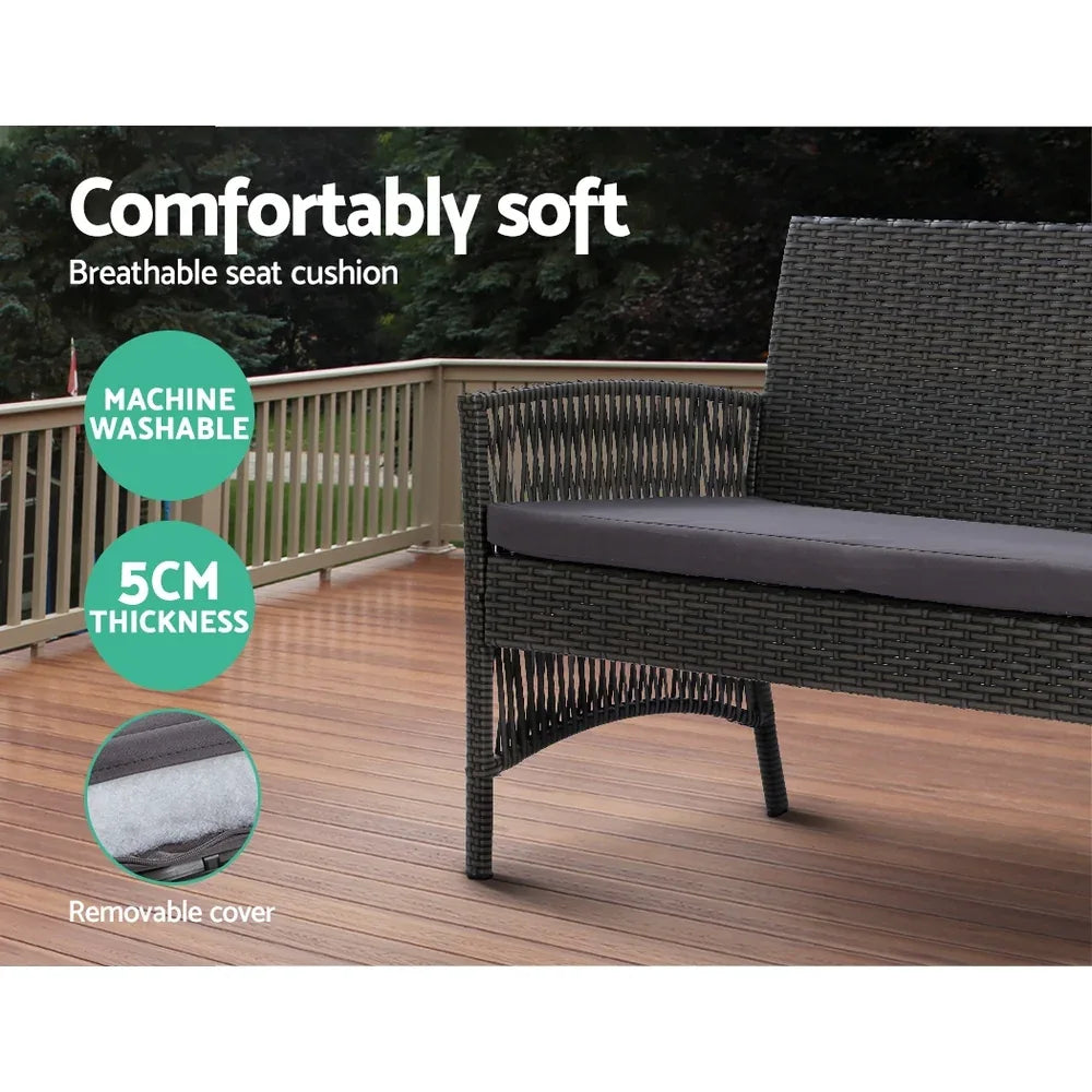Gardeon 4PCS Outdoor Sofa Set Wicker Harp Chair Table Garden Furniture Grey - Mekamart Australia