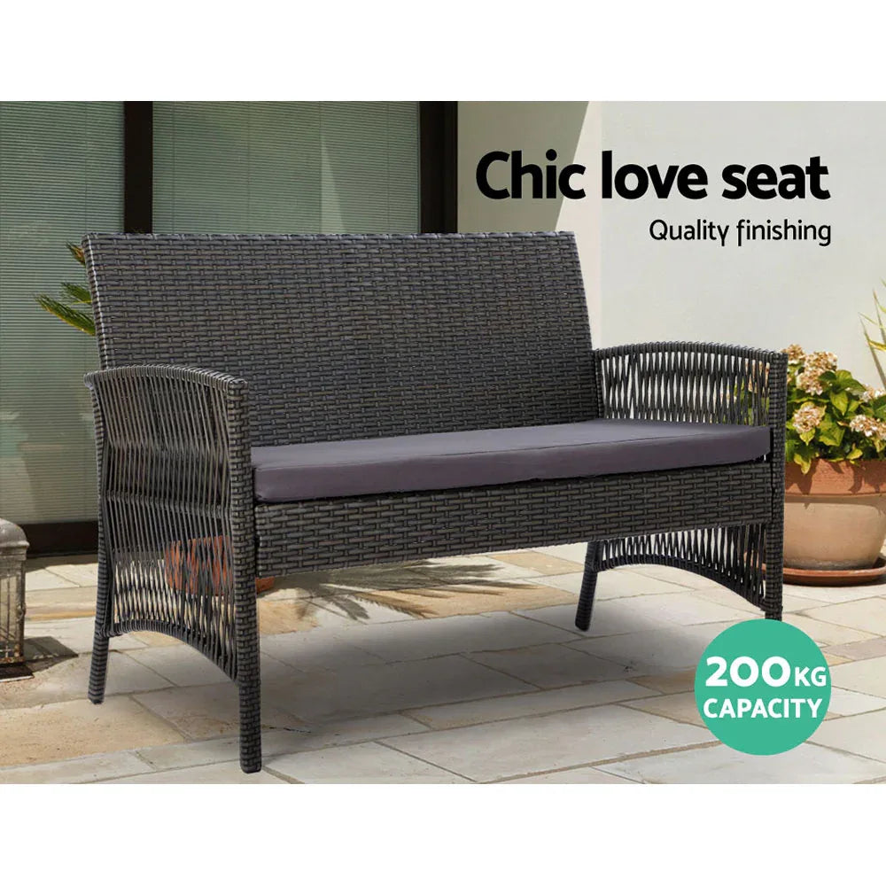 Gardeon 4PCS Outdoor Sofa Set with Storage Cover Wicker Harp Chair Table Grey - Mekamart Australia