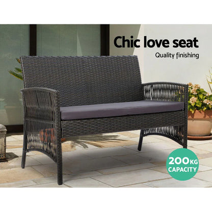 Gardeon 4PCS Outdoor Sofa Set with Storage Cover Wicker Harp Chair Table Grey - Mekamart Australia