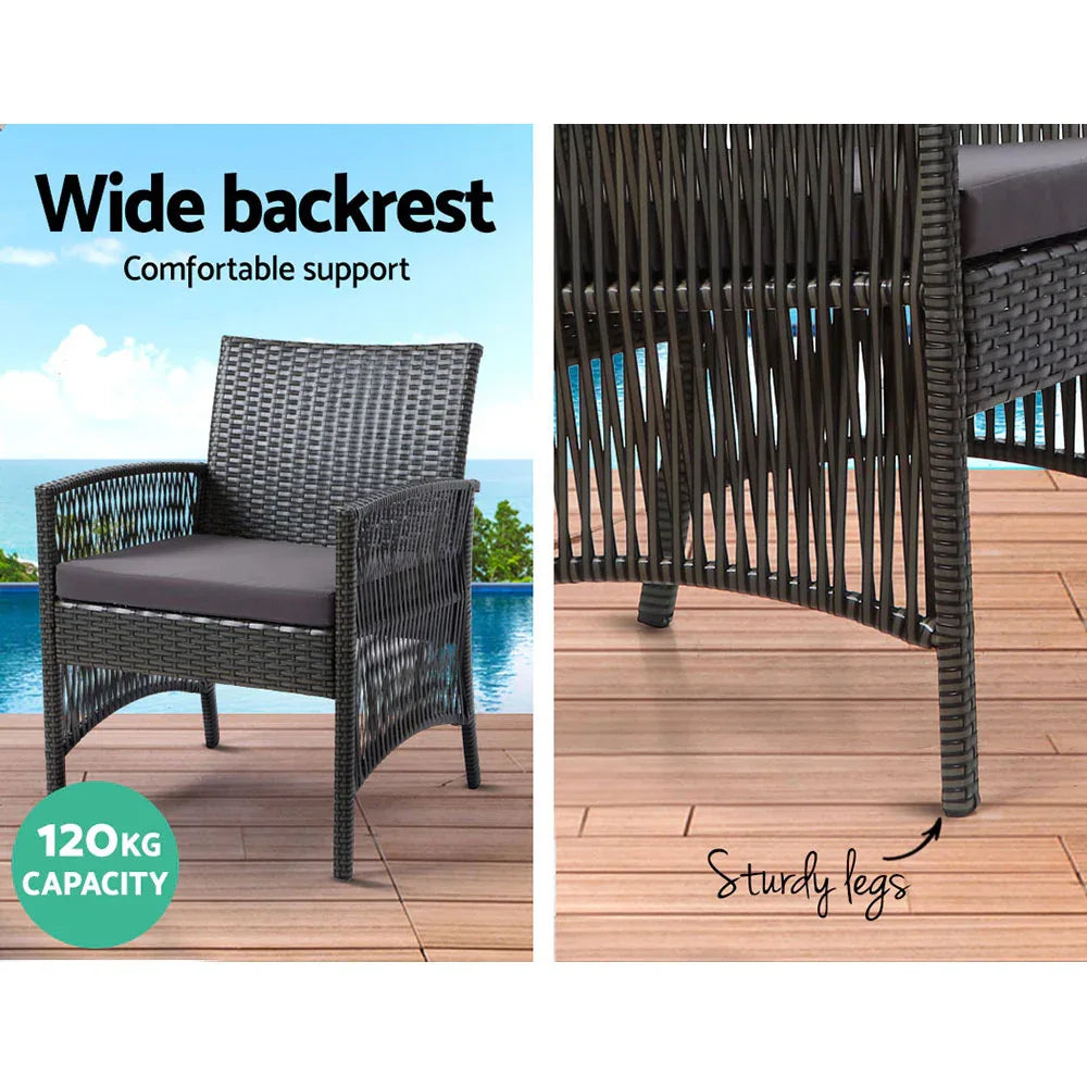 Gardeon 4PCS Outdoor Sofa Set with Storage Cover Wicker Harp Chair Table Grey - Mekamart Australia