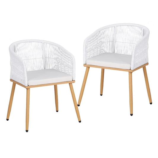 Gardeon 2PC Outdoor Dining Chairs Wicker Chair Patio Furniture Garden Steel White - Mekamart Australia