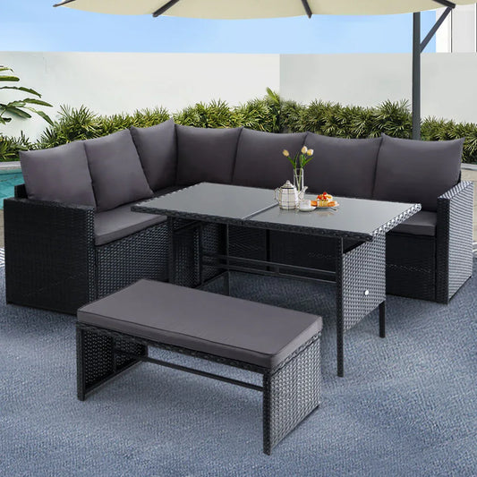 Gardeon Outdoor Furniture Dining Setting Sofa Set Lounge Wicker 8 Seater Black - Mekamart Australia