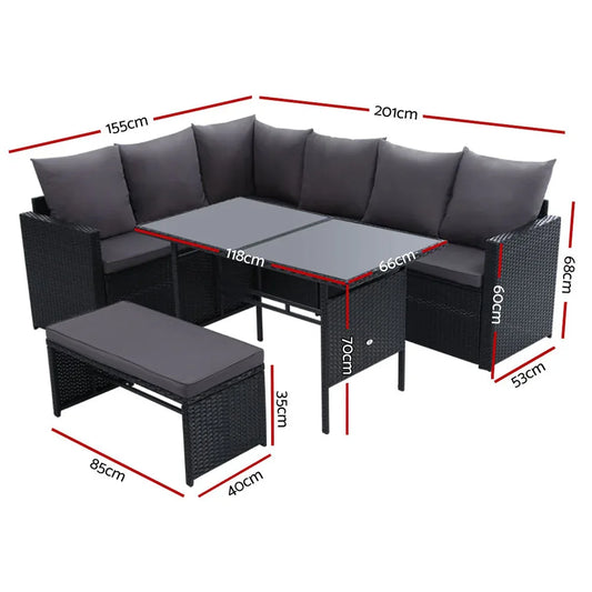 Gardeon Outdoor Dining Set Sofa Lounge Setting Chairs Table Bench Black Cover - Mekamart Australia