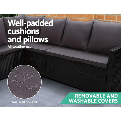 Gardeon Outdoor Dining Set Sofa Lounge Setting Chairs Table Ottoman Black Cover - Mekamart Australia