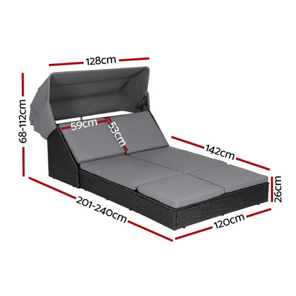 Gardeon Outdoor Day Bed Sun Lounge Setting Wicker Lounger Patio Furniture - Mekamart Australia