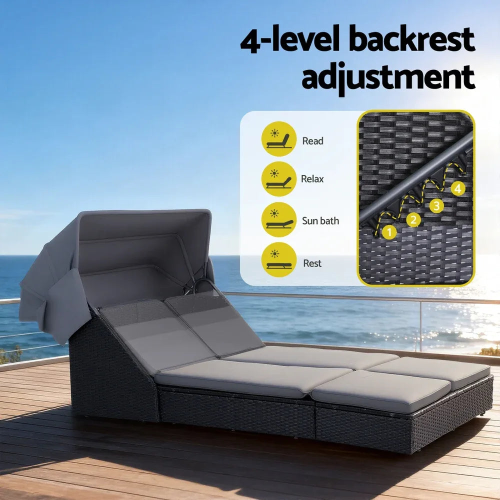 Gardeon Outdoor Day Bed Sun Lounge Setting Wicker Lounger Patio Furniture - Mekamart Australia