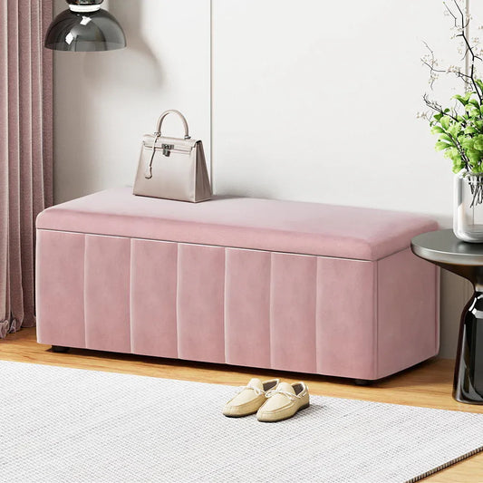 Artiss Storage Ottoman Blanket Box 103cm Velvet Pink - Mekamart Australia