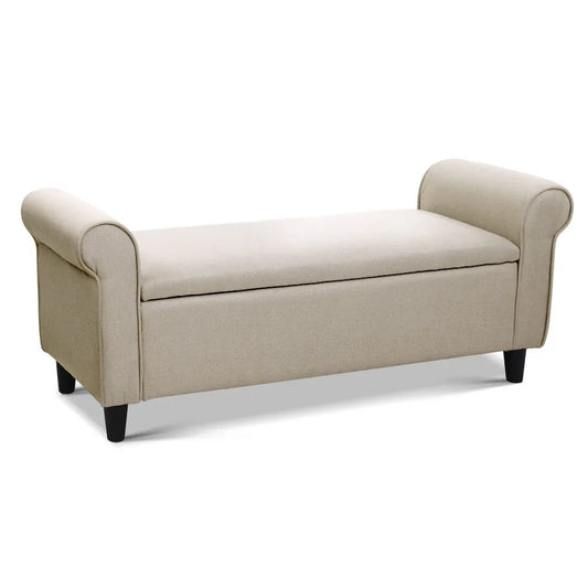 Artiss Storage Ottoman Blanket Box 125cm Arm Linen Taupe - Mekamart Australia