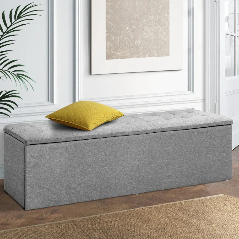 Artiss Storage Ottoman Blanket Box 140cm Linen Grey - Mekamart Australia
