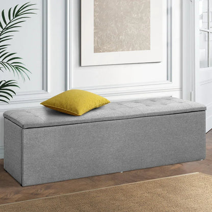 Artiss Storage Ottoman Blanket Box 140cm Linen Grey - Mekamart Australia