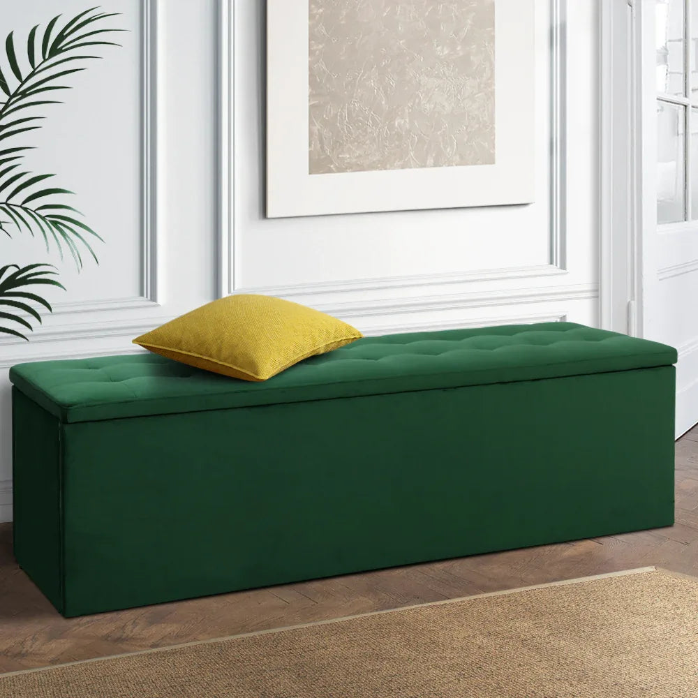 Artiss Storage Ottoman Blanket Box 140cm Velvet Green - Mekamart Australia