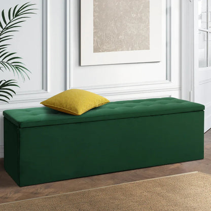 Artiss Storage Ottoman Blanket Box 140cm Velvet Green - Mekamart Australia