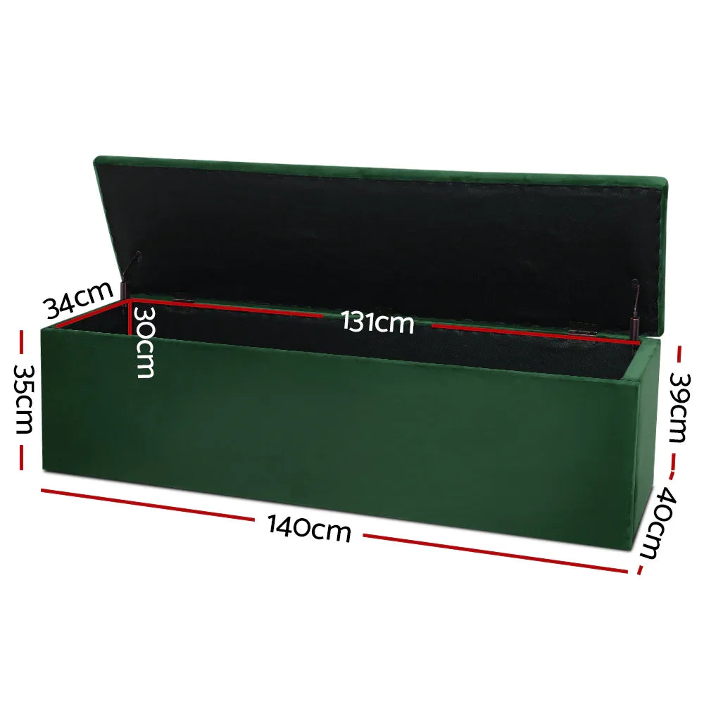 Artiss Storage Ottoman Blanket Box 140cm Velvet Green - Mekamart Australia
