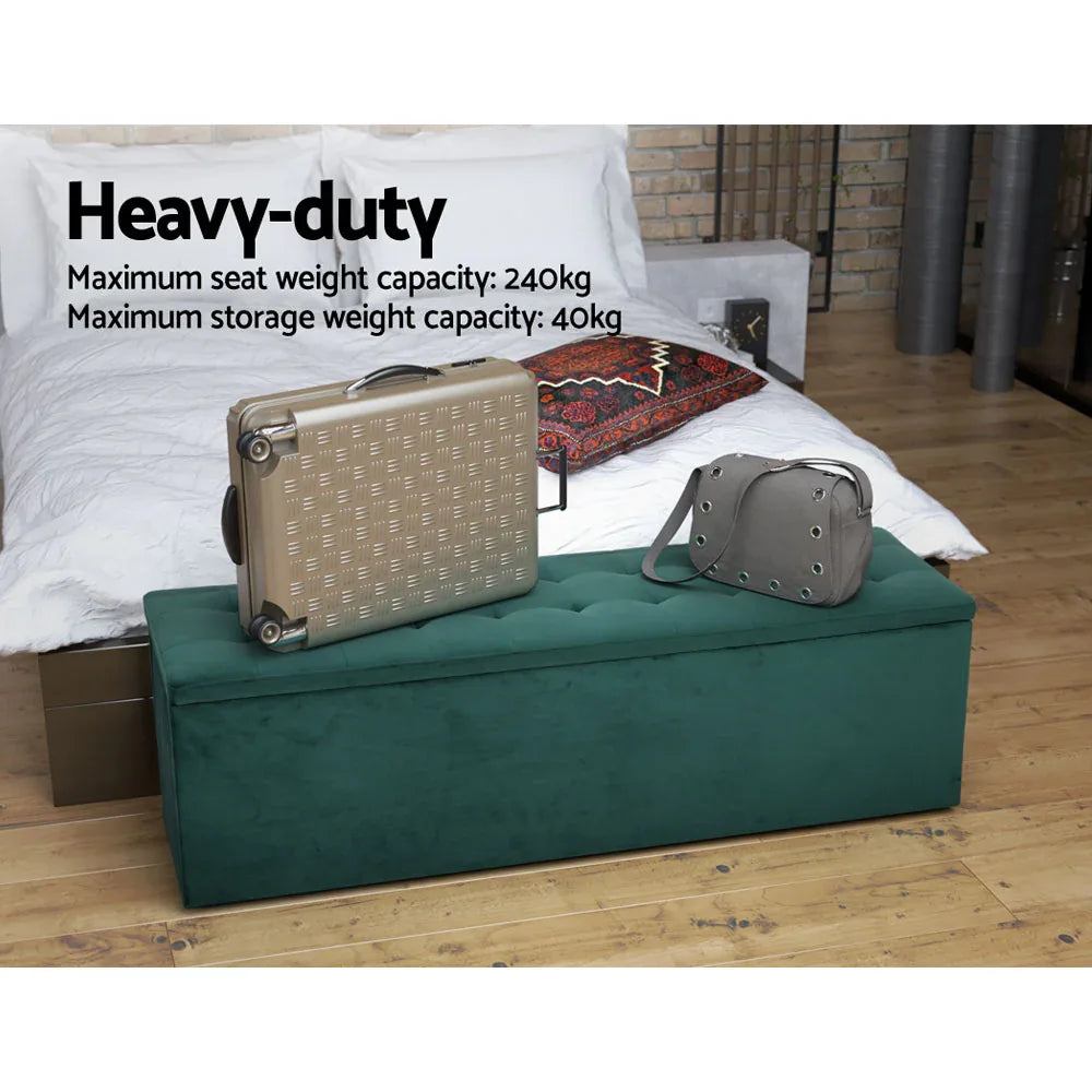 Artiss Storage Ottoman Blanket Box 140cm Velvet Green - Mekamart Australia