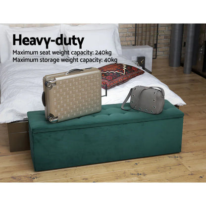 Artiss Storage Ottoman Blanket Box 140cm Velvet Green - Mekamart Australia