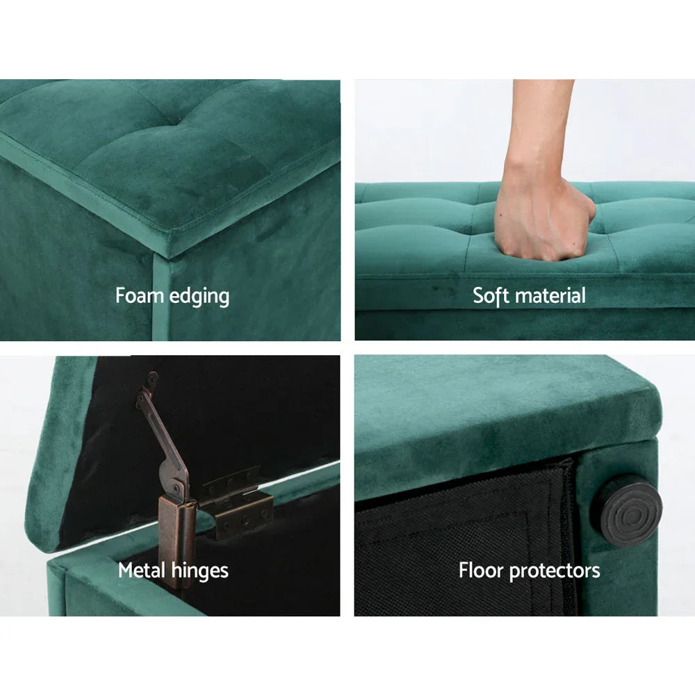Artiss Storage Ottoman Blanket Box 140cm Velvet Green - Mekamart Australia