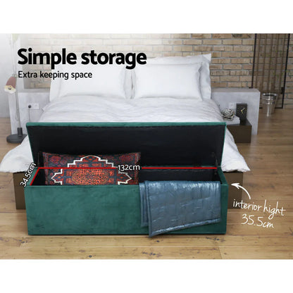 Artiss Storage Ottoman Blanket Box 140cm Velvet Green - Mekamart Australia